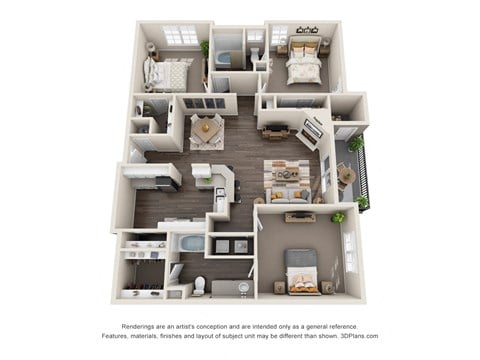 Floor plan for 3 beds, 2 baths, 1513 sqft